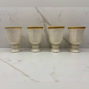 Vintage Mikasa Garden Club Sand Stoneware Pedestal Water Juice Goblets Set of 4